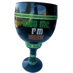 Kiss Me I'm Irish Glittery Large Stemmed Drinking Cup w/Shamrock 40 oz. 9" Tall
